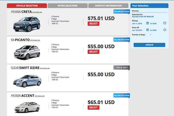 vehicle selection and update ab